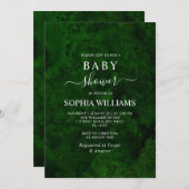 エメラルドグリーン&シルバー書道ベビーシャワー 招待状 (正面/裏面)