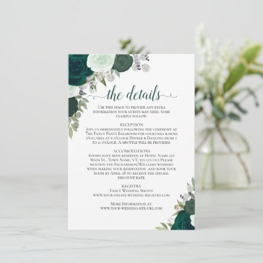 エメラルドグリーン&セージ素朴バラ結婚ズ詳細 エンクロージャーカード (スタンド正面)