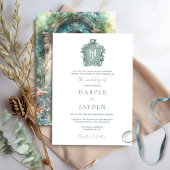 エメラルドグリーン ターコイズ ブルー ウォーターカラー モノグラム ウェディング 招待状