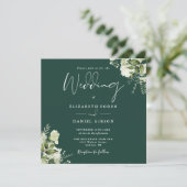エメラルドグリーン+フラワーモノグラムスクエア結婚式 招待状 (スタンド正面)