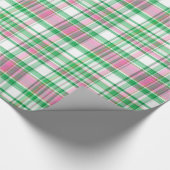 エメラルドグリーン、ホットピンク、ホワイト名門私立校風のマドラスプレイド ラッピングペーパー (角)