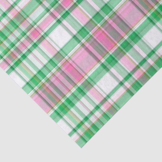 エメラルドグリーン、ホットピンク、ホワイト名門私立校風のマドラスプレイド 薄葉紙 (詳細)