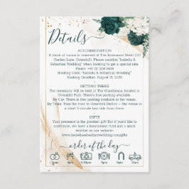 エメラルドグリーン & ホワイトローズの花の結婚式詳細 エンクロージャーカード