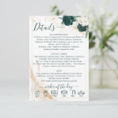エメラルドグリーン & ホワイトローズの花の結婚式詳細 エンクロージャーカード (スタンド正面)