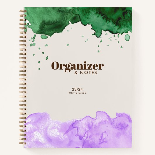 エメラルドグリーン&ラベンダーの水の色をパーソナライズ ノートブック (正面)