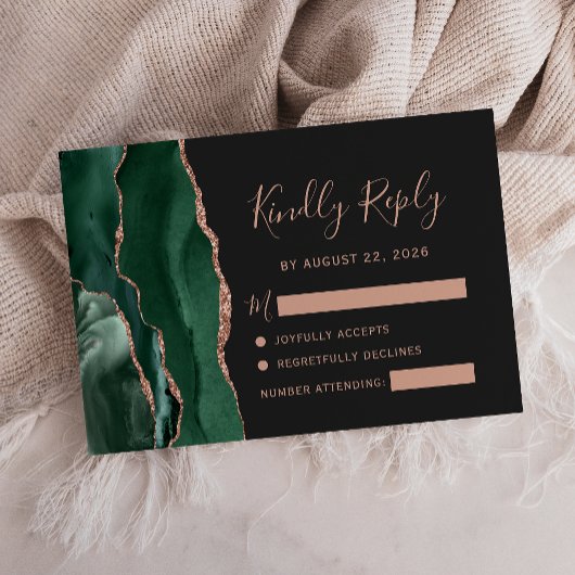 エメラルドグリーン ローズゴールド アゲート 暗色 結婚式 RSVP