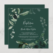エメラルドグリーン |緑のスクエアバプテスマ 招待状 (正面/裏面)
