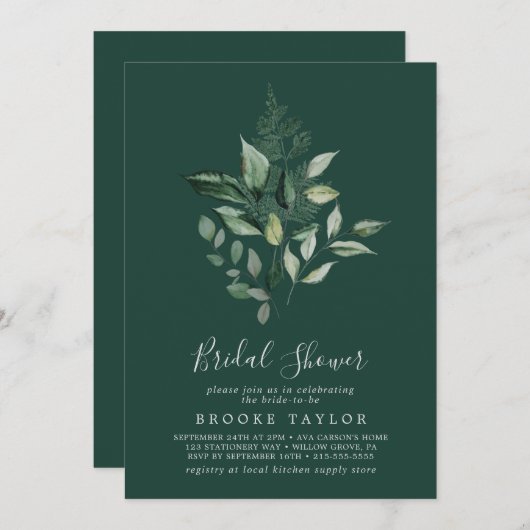 エメラルドグリーン |緑のブライダルシャワー 招待状 (正面/裏面)