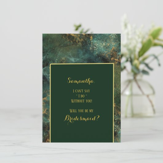 エメラルドグリーン&金ゴールドが私の花嫁になる 招待状 (スタンド正面)