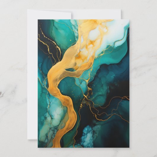 エメラルドグリーン、金ゴールドとブラックインク結婚ズ 招待状 (裏面)