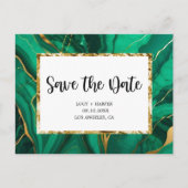 エメラルドグリーン&金ゴールドアゲートウェディング日付を保存 案内ポストカード (正面)