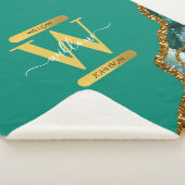 エメラルドグリーン&金ゴールドアゲートゲードグリッターモノグラム シェルパブランケット (3/4)