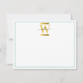 エメラルドグリーン&金ゴールドアゲートゲードグリッターモノグラム ノートカード (正面)