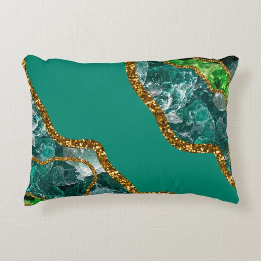 エメラルドグリーン&金ゴールドアゲートゲードグリッター アクセントクッション (正面)