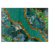 エメラルドグリーン&金ゴールドアゲートゲードグリッター カッティングボード (正面)