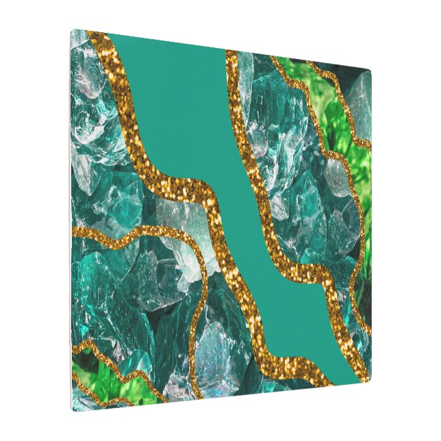 エメラルドグリーン&金ゴールドアゲートゲードグリッター メタルプリント (アングル)