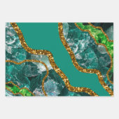 エメラルドグリーン&金ゴールドアゲートゲードグリッター ラッピングペーパーシート (正面3)