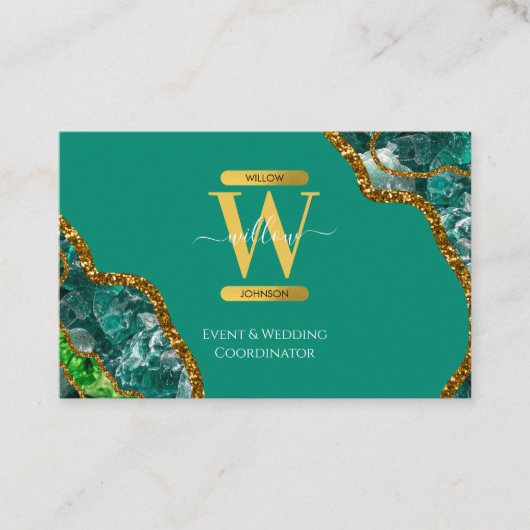 エメラルドグリーン&金ゴールドアゲートゲードグリッター 名刺 (正面)