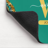 エメラルドグリーン&金ゴールドアゲートジードグリッターモノグラム マウスパッド (コーナー)