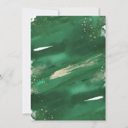 エメラルドグリーン&金ゴールドウォーターカラー結婚式招待状 招待状 (裏面)