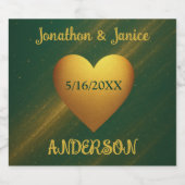 エメラルドグリーン&金ゴールドカスタムウェディング日 スパークリングワインラベル (シングルラベル)