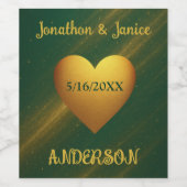 エメラルドグリーン&金ゴールドカスタムウェディング日 ワインラベル (シングルラベル)