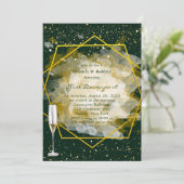エメラルドグリーン&金ゴールドジオメトリックブランチ&バブリー 招待状 (スタンド正面)