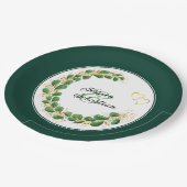 エメラルドグリーン&金ゴールドジュエルトーンユーカリ結婚プタス ペーパープレート (アングル)