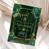 エメラルドグリーン&金ゴールドスウィート16ガール誕生日 招待状