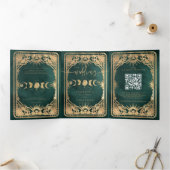 エメラルドグリーン&金ゴールドタロットシレ結婚ンツ 三つ折り招待状 (内部)