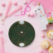 エメラルドグリーン&金ゴールドダイヤモンド記念日パーティー ペーパープレート (パーティー)