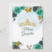 エメラルドグリーン&金ゴールドバタフライミクリンセ2 招待状 (裏面)