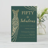 エメラルドグリーン&金ゴールドフィフティ&ファブ50誕生日 招待状 (スタンド正面)