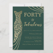 エメラルドグリーン&金ゴールドフォーティ&ファブ40歳の誕生日 招待状 (正面)