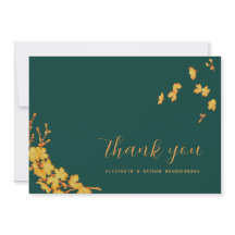 エメラルドグリーン&金ゴールドフラワーズサンキューカード