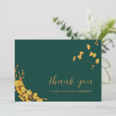 エメラルドグリーン&金ゴールドフラワーズサンキューカード サンキューカード (スタンド正面)
