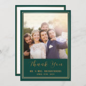 エメラルドグリーン&金ゴールドフレームフォトサンキューカード サンキューカード (正面/裏面)