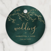 エメラルドグリーン&金ゴールドボタニカルエレガントウェディング フェイバータグ (裏面)