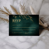 エメラルドグリーン&金ゴールドボタニカルエレガントウェディング 出欠カード