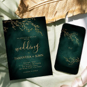 エメラルドグリーン&金ゴールドボタニカルエレガントウェディング 招待状