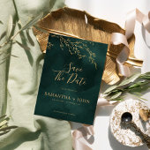 エメラルドグリーン&金ゴールドボタニカルエレガント写真 セーブザデート