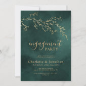 エメラルドグリーン&金ゴールドボタニカル婚約パーティ 招待状 (正面)