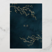エメラルドグリーン&金ゴールドボタニカル日付を保存 箔招待状 (裏面)