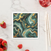 エメラルドグリーン&金ゴールドマーブルルックグラーム結婚ズ スタンダードカクテルナプキン (インサイチュ)