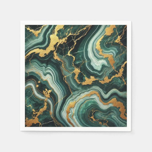 エメラルドグリーン&金ゴールドマーブルルックグラーム結婚ズ スタンダードカクテルナプキン (正面)
