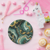 エメラルドグリーン&金ゴールドマーブルルックグラーム結婚ズ ペーパープレート (パーティー)