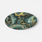 エメラルドグリーン&金ゴールドマーブルルックグラーム結婚ズ ペーパープレート (アングル)