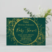 エメラルドグリーン&金ゴールドモダントイレベビーシャワー 箔招待状 (立ち正面)