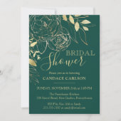 エメラルドグリーン&金ゴールドモダンフローラブライダルシャワー 招待状 (正面)