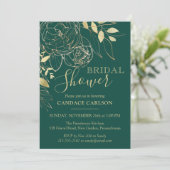 エメラルドグリーン&金ゴールドモダンフローラブライダルシャワー 招待状 (スタンド正面)